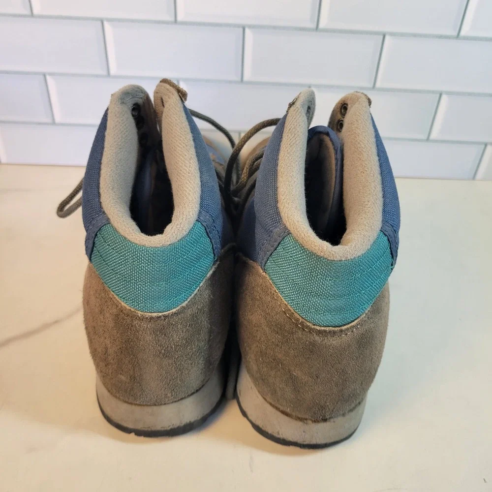 VTG LL Bean Merrell Mens Hiking Boots Sz 10 Brown Blue Suede Canvas Trail Shoes